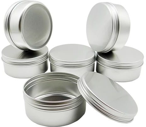 Wopanxye 6 st 150 ml aluminium tenn burkar med skruvlock, tomma påfyllningsbara smink läppbalsam behållare runda reseburkar kosmetiska krukor metallburkar för gör-det-själv hantverk salve cream ljus