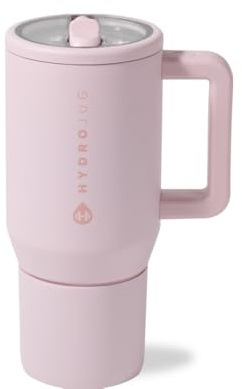 HydroJug Traveler - 20 oz Water Bottle with Handle & Flip Straw - Fits in Cup Holder, Leak Resistant Tumbler-Reusable Insulated Stainless Steel & Rubber Base - Gifts for Women & Men, Pink Sand