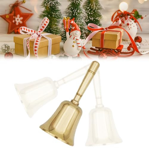 Roysmart Handglocke Klassische, Laute Handglocken aus Massivem Messing, Multifunktionshandglocke Handklingel Tischglocke, Gold Hand Glocke Rezeptionsklingel für Schule, Kirche, Hotel, Weihnachten