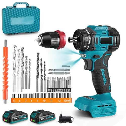 Akkuschrauber Set, 21V Akku Bohrschrauber mit 2 Akkus 2.0Ah, Ladegerät, 31tlg Zubehör und Koffer, LED-Licht, 45 N.m Max Akku Schlagbohrschrauber, 21+1 Drehmomentstufen, 10mm Bohrfutter, für Hausrepara