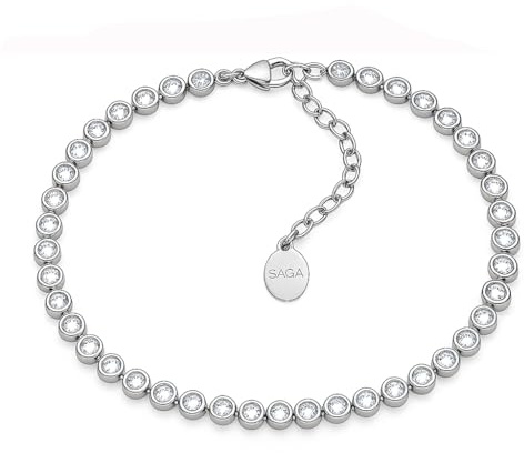 SAGA GIOIELLI® Bracciale Tennis Unisex in Acciaio Inossidabile, Lunghezza 16,5+3 cm, Zirconi da 4 mm, Regolabile – Elegante e Resistente, Idea Regalo Uomo Donna (TRASPARENTE)