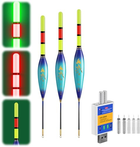 ACAREY LED Posen Angeln Set mit Bissanzeiger, Doppelfarbige Nachtfischboje, Leuchtposen Angel 4g/5g/6g/7g/8g/9g Tragkraft, Inkl. Batterien Ladegerät, Angelzubehör Für Fluss und See (4g/6g/8g-B)