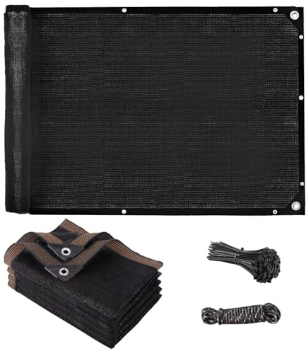 LOMGDOVC Garden Privacy Screen 5m x 2m, Heavy Duty Fencing Shade Cover, Garden Privacy Fence Screening Mesh Shade Net for Wall Yard Backyard with Cable and String (Black)