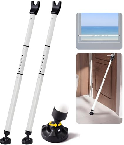 Heavy Duty Sliding Patio Door Security Bar, Adjustable 58-120cm Window Stopper Jammer for Home & Travel, Door Lock Stick Bar with Anti-Slip 360° Base Fits All Floors, Hotel/Apartment Safety Device