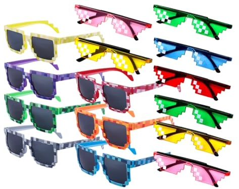 Kellegour Gafas De Sol De Mosaico,15 Pares Gafas De Mosaico De Píxeles,Gafas Mosaico Pixeladas Divertidas,Gafas de Sol de Píxel,Gafas de Fiesta Divertidas para Fiestas Temáticas,Cumpleaños,Festivales