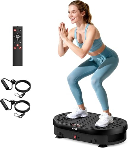 HTM Plataforma Vibratoria con Mando A Distancia, 120 Niveles De Velocidad, 9 Modos De Programa, Temporizador De 15 Minutos, Capacidad Máxima De 136 Kg, Vibration Plate Muscular Silenciosa y Compacta