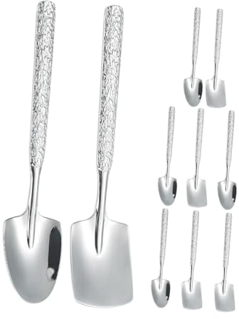Zerodeko 10 Piezas Cucharas de Postre de Acero Inoxidable con Textura Martillada Set de Cucharas Paleta para Helado Pastel Pudin Yogur y Café Utensilios Resistentes y Versátiles para Servir