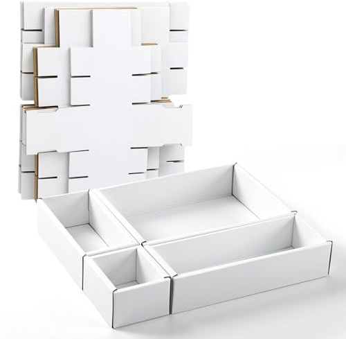 Marspark 25 Pack Cardboard Storage Box Open Boxes Parts Sorting Boxes File Storage for Bookshelves Desktops Drawers White 4 Sizes 3×3×2 (8), 6×3×2 (8), 9×3×2 (6), 9×6×2 (3)