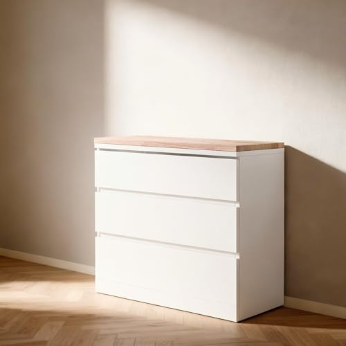 pamo Malm Abdeckplatte Eiche 80,3 x 48cm – Passgenaue Deckplatte für I K E A Kommode Echtholz Eiche mit Hartöl-Versiegelung – Rutschfeste & Stilvolle Kommoden-Abdeckung DIY – Made in Polen