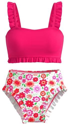 Hoseay Bikini Niñas Dos Piezas con Volantes Traje de Baño Niñas 7-13 Años | Bikini Top, Estampado Floral Bottom, con Almohadilla, Bañador de Playa, Conjunto de Piscina, Bañador Ropa, Rafting, Verano