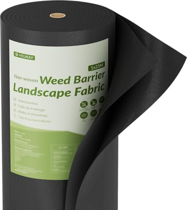 Velway Malla Antihierbas 50g/m² 1x25m – Tela No Tejida Geotextil Anti Malezas, Permeable al Agua, Resistente a los Rayos UV, Rollo para Huerto Jardin y Paisajismo