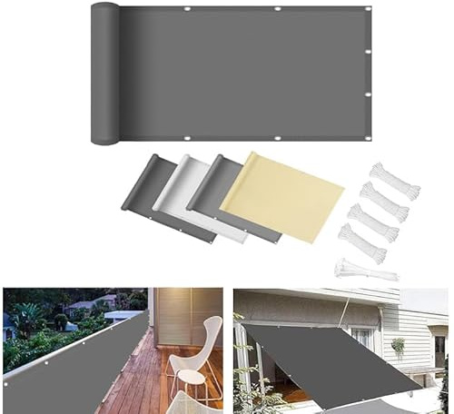 Pantalla de Privacidad para Balcón 3x7m Revestimiento para Balcón Impermeable,Protección UV,para Jardín, Piscina y Barandillas,con Ojales Cuerdas -Gris Oscuro