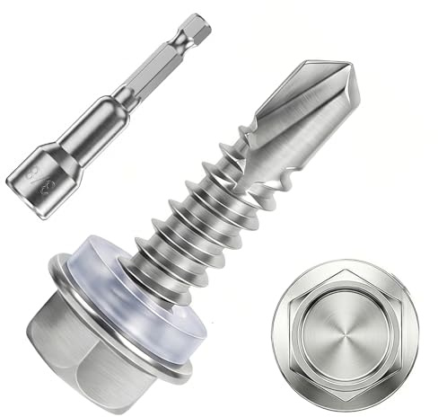 Självborrande skruvar Hexagon Huvud Självborrande Skruvar Hexagon Självborrande Skruvar Skruvar för Trä Tak Metallplåt (M6,3 x 25 mm-60 Stk)