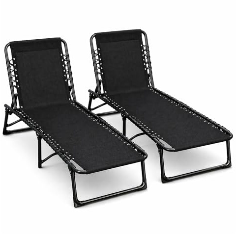 TIENDA EURASIA – Pack 2 Tumbonas de Playa Plegables | 188x30x26 cm | Estructura de Acero | Soporta hasta 120 kg | Tejido Textilene Resistente | Portátiles y Ligeras | Color Negro | Playa Exterior