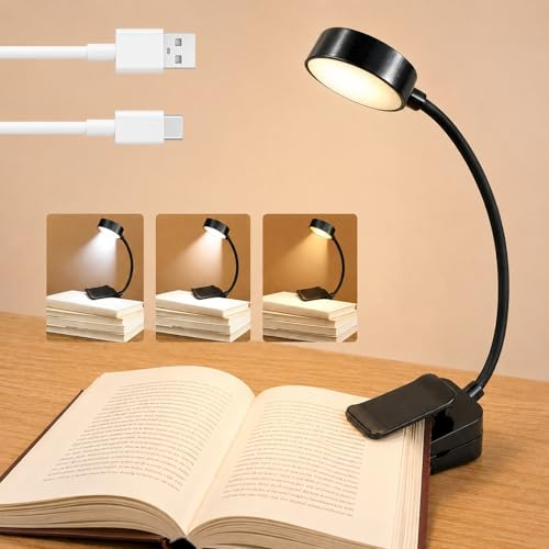 halercay Luz de lectura para libros en la cama,Lampara lectura libro,Lámpara portátil para Libros, para leer en la cama Noche,trabajo,La luz suave hace que los ojos se sientan cómodos(Negro)