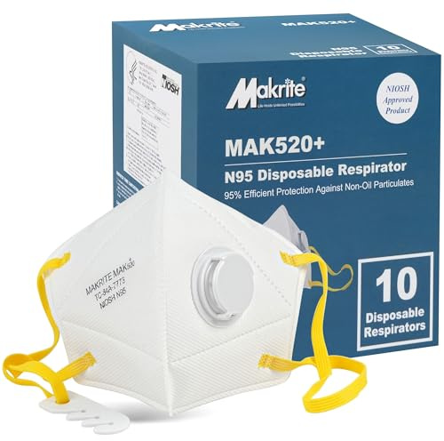LotFancy NIOSH N95 Mask, 10PCS Particulate Respirator with Breathing Valve, N95 Face Mask for Construction, Cleaning, Disposable Air Filter Masks against Dust, Pollution, Particle, Smoke,White