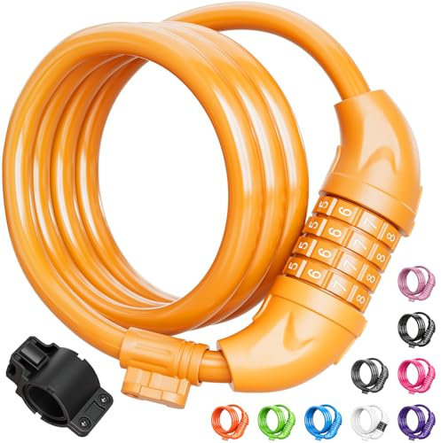 Titanker Bike Lock, Bicycle Lock 4 Feet Cable Lock 1/2 Inch Resettable Bike Locks Combination with Mounting Bracket, Bike Accessories for Bicycle, Electric Scooter, Motorcycle, Baby Orange