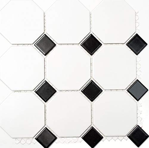 Ottagonale ottagonale Mosaico Piastrella Ceramica Bianco Opaco Nero Lucido Piastrelle da Bagno MOSOcta-190