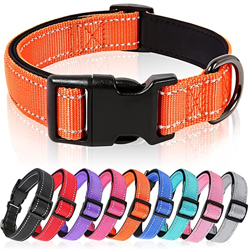 HEELE Hundhalsband, Reflekterande Nylon Hundkrage, Halsband för Hund Justerbar med Mjuk Neopren Vadderad, Halsband för Stora Hundar, Orange, L