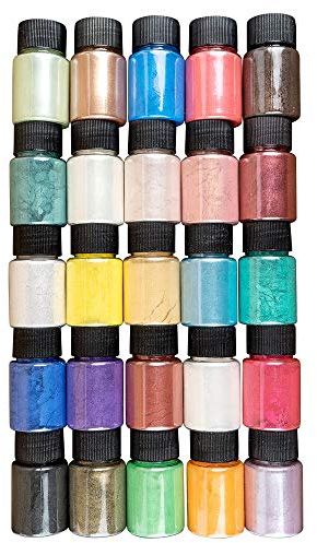 Ideen mit Herz Mica-Pulver | Pigmente mit Perlmutt-Effekt | Resin Farbe | 25 Stück | je 10 g | ideal zum Mischen mit Epoxidharz, als Seifenfarbe, Kerzen selber machen