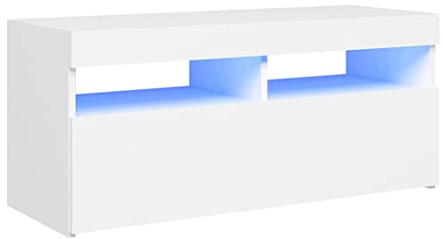 vidaXL TV Schrank mit LED-Leuchten Lowboard Fernsehschrank Fernsehtisch Sideboard HiFi-Schrank TV Möbel Tisch Board Weiß 90x35x40cm
