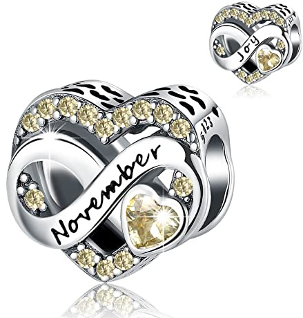 BIZK Damen Unendlichkeit Herz Geburtsstein Charm Anhänger für Armband 925 Sterling Silber Geburtsstein Charms Beads 12 Monate Geburtstag Geschenk für Freundin Frauen