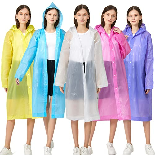 RUISHYY Rain Ponchos for Adults Women Men (2-5 Pack), Reusable EVA Raincoats Jackets with Hood Portable Waterproof Rain Gear (Color x5)