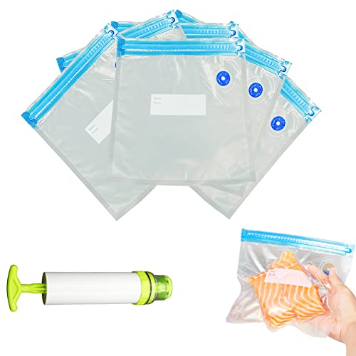 Floatdream 10 stycken vakuumpåsar, vakuumpåsar för livsmedel, uppsättning med vakuumpump, för livsmedelsförvaring, vakuum bakning