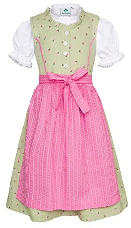 Isar-Trachten Vestido tirolesa infantil de 3 piezas, vestido blusa, delantal para niñas, Oktoberfest, Kirchweih, boda, excursión de domingo, rosa/verde, rosa/verde, 74