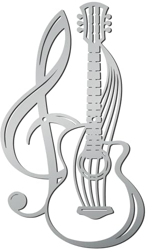 CREATCABIN Chitarra Decorazione da Parete in Metallo Argento Musica Metallo Arte da Parete Ornamento Appendere Ferro Nota Musicale Decorazione Scultura per 30x17.5cm