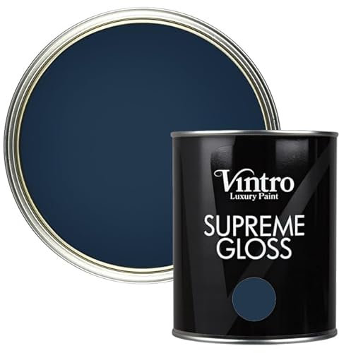 Vintro Paint | Gloss Paint | for Walls | Wood | Trim | Gloss Furniture Paint | Interior & Exterior Use. 1 Litre (Blacky/Blue - Nightfall)