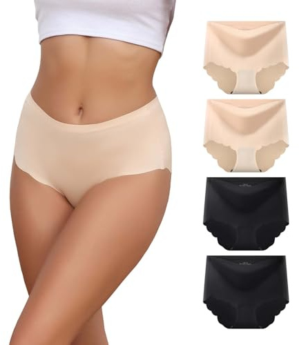 Dumwis Slip Donna Senza Cuciture, Mutande Vita Alta, Microfibra Culotte Invisibili, Morbide Intimo Sexy, Elasticizzate Comode Mutandine Briefs Pacco da 4 (S-3XL)