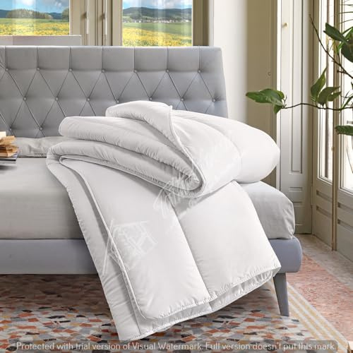 Tata Home Piumino Letto Piazza Mezza 4 Stagioni in Calda e Morbida Microfibra Piumone Doppio con Bottoni Piumino per Sacco Autunnale Invernale Misura 200x200 cm Colore Bianco Mod. Jeff