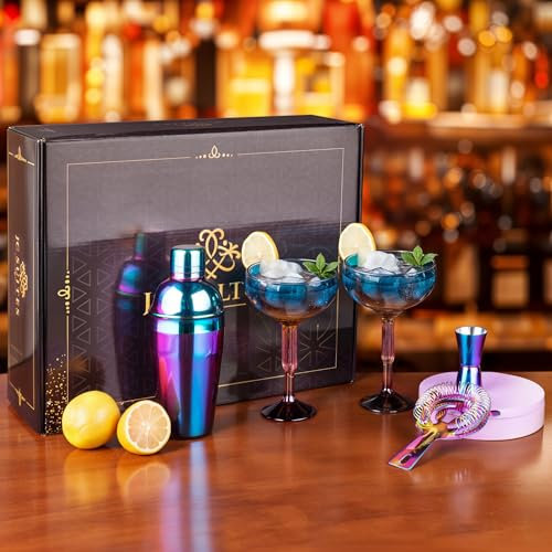 JC Suites Margarita Glasses Set of 2 with Salt Rimmer, Shaker, and Gift Box