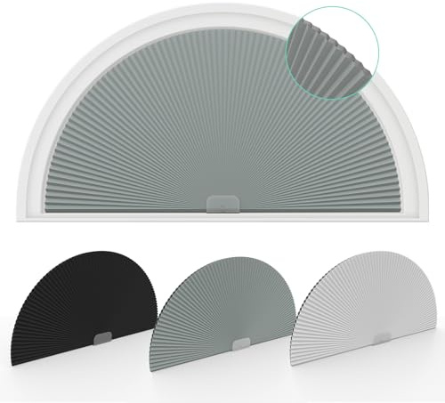 Changshade Tendine oscuranti per finestre ad arco, mezza luna (radio: 61 cm), oscuranti, plissettate, semicerchio, senza fori, per finestre, facili da tagliare e installare, confezione da 2