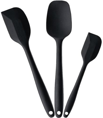 V-Kitpater Teigschaber Silikon Set, Küchenutensilien zum Backen, Kochen und Mischen, Hitzebeständiger Antihaft-Silikon Spatel Kuchenspatel, Nahtloses Einteiliges Design, 3 Stück, Schwarz