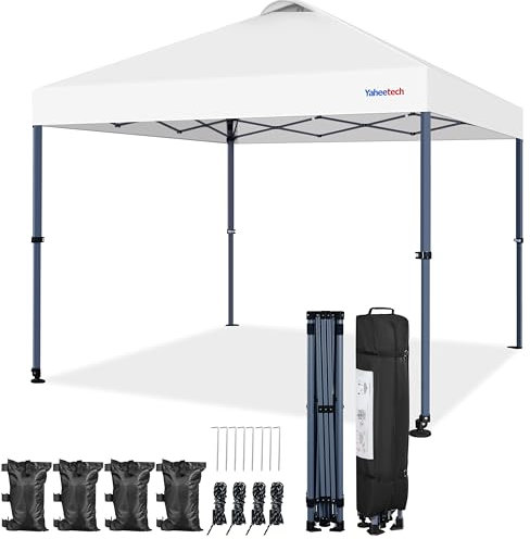 Yaheetech Faltpavillon 3x3m Pop Up Pavillon Wasserdicht Stabil Winterfest Gartenpavillon auf Rollen Gartenzelt Höhenverstellbar mit Tragtasche, Weiß