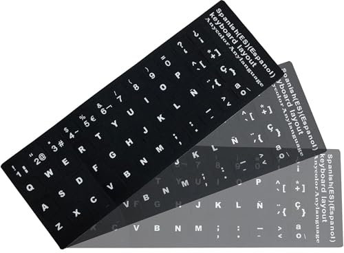 Pegatinas en Vinilo Lavable para Teclado Español de Repuesto Profesional con Letras Blancas, Adecuadas para Cualquier Teclado Estándar de Ordenador Laptop Notebook o Computadora Portátil 3Pcs