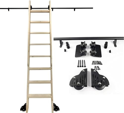 Kit di ferramenta per porta scorrevole da 6,1 m, con ruote a rulli e binario di prolunga, scala non inclusa, design a tubo rotondo per una facile mobilità