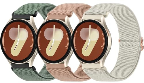 YLK 3 stycken elastiska armband för Samsung Galaxy Watch 7 6 5 4 FE 40 mm 44 mm/Galaxy Watch 5 Pro/6 4 klassiska armband för kvinnor och män, 20 mm nylon klockarmband, justerbart sport