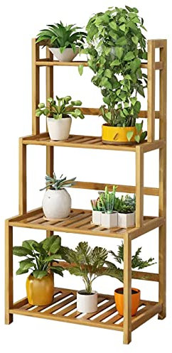 Supporto alto per piante in bambù, scala a più livelli per vasi da fiori interni ed esterni, grande espositore per spazi angolari, 70 x 33 x 103 cm