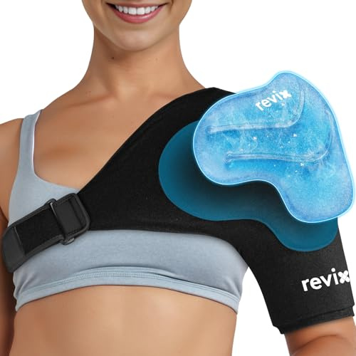 REVIX Poche de glace pour épaule et bras – Gel froid réutilisable avec compression, facile à porter, taille S avec pack de gel amovible