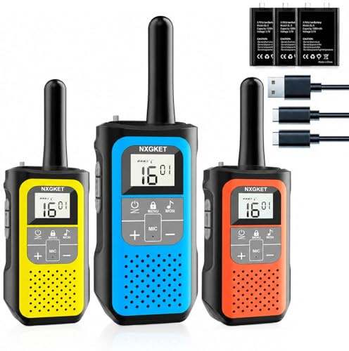 NXGKET Talkie Walkie pour Adulte et Enfant, 3 Talkies-Walkies Longue Portée 5 km, Radios Bidirectionnelles Rechargeables, 16 Canaux, VOX Fonction, Toki Walki pour Camping, Activités de Plein air