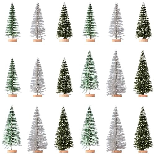 MLPKOI 18 Piezas Mini Árbol de Navidad Artificial, Mini Árboles de Navidad, Abeto Verde Artificial para Invierno Vacaciones Pueblo Decoraciones, Decoración de Mesa Navideña, Fiesta Navideña