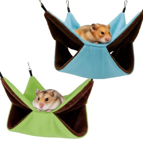 BrKern Meerschweinchen Hängematte, 2er Set in Blau und Grün, 34x34 cm, Weich und Bequem für Kleintiere, Ideal für Käfige und Gehege