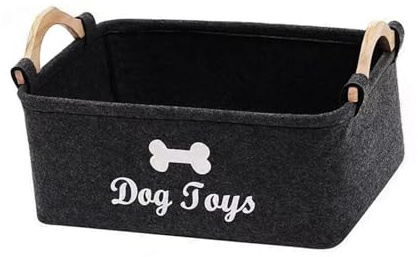 klahh Dog Toy Box And Basket Set Large Pet Storage Organizer For Toys Blankets Leashes Durable Design (15 x 9.8 x 7.1 Inches,Black)