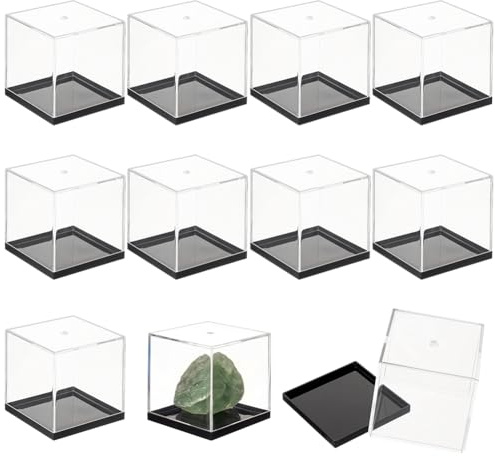 BENECREAT 12 pz Custodia per Campioni Minerali, Vetrine Quadrate In Plastica Trasparente Da 6.5x6.5x6.5cm, Scatola Espositiva Cubica per Riporre Gioielli, Oggetti Da Collezione e Minerali Lapidei