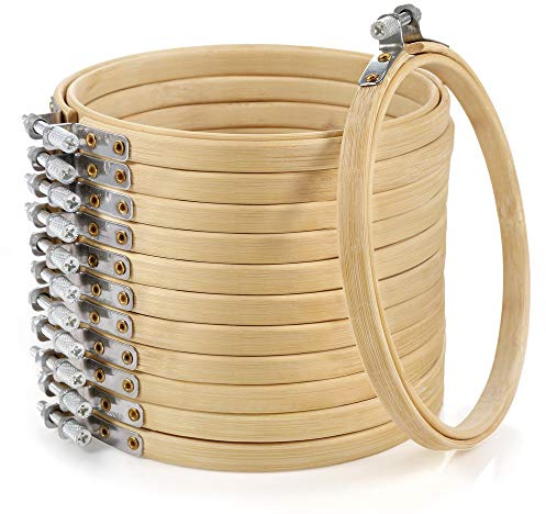 Caydo 12 Pieces 13cm/5 Inch Embroidery Hoops, Bamboo Cross Stitch Hoops Ring Bulk Wholesale for Christmas Ornaments Decoration and Art Craft Handy Sewing