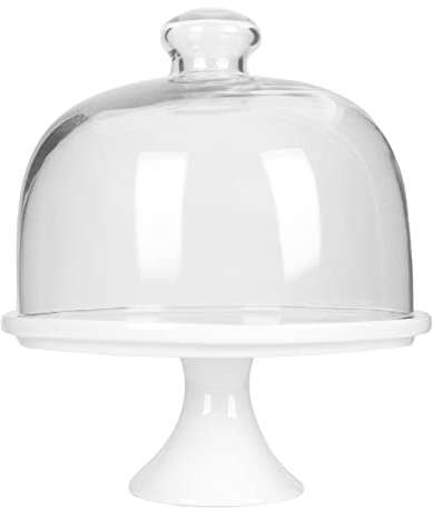13CM Kuchenständer Keramik Tortenplatte Kuchen Glasglocke Porzellan Teller mit Kuchenglocke Tortenständer Haube Tortenglocke Glas Käseglocke Torten Glashaube Lebensmittel Abdeckung Deckel Cover