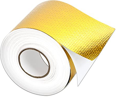 Tosucs Nastro Adesivo in Alluminio con Rete di Rinforzo,Nastro Ignifugo in Fibra di Vetro Ricambio per Motocicli,Nastro Isolante Termico,50 mm x 10 m,Resistente Alte Temperature (Oro)